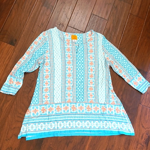 Ruby Rd Blue, White, & Salmon Patterned Tunic size 1X - Picture 1 of 7